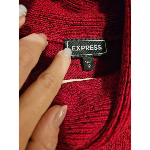 Express Sweater Women's M Red Knit Cowl Neck Zipper Accent - Picture 2 of 6